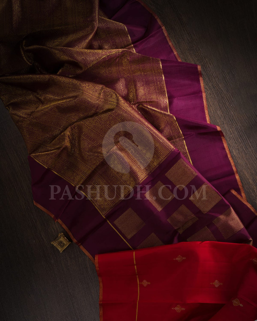 Chocolate Brown With Red Kanjivaram Silk Saree-S1555(A)