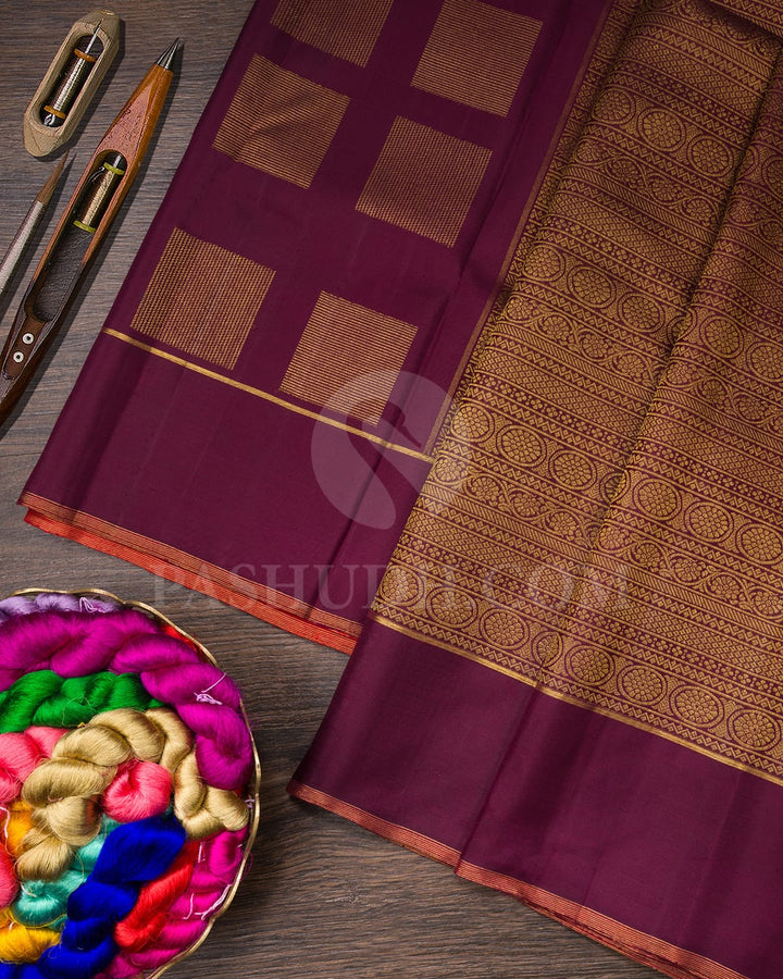 Chocolate Brown With Red Kanjivaram Silk Saree-S1555(A)