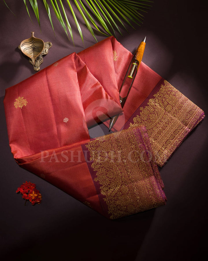 Rust Orange With Dual Shaded Violet Kanjivaram Silk Saree-S1554(A)