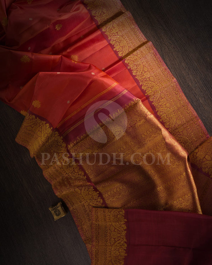 Rust Orange With Dual Shaded Violet Kanjivaram Silk Saree-S1554(A)