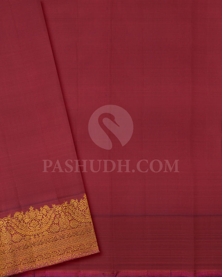 Rust Orange With Dual Shaded Violet Kanjivaram Silk Saree-S1554(A)