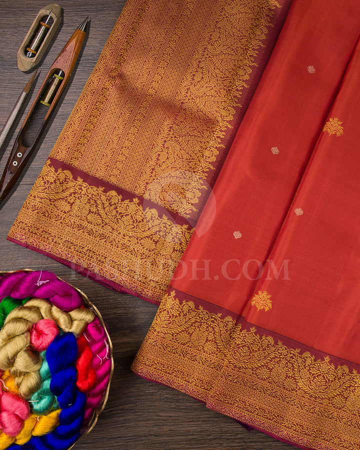 Rust Orange With Dual Shaded Violet Kanjivaram Silk Saree-S1554(A)