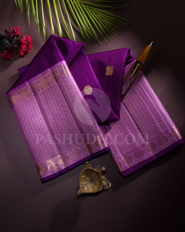 Violet With Lilac Organza Kanjivaram Silk Saree-S1553(A)