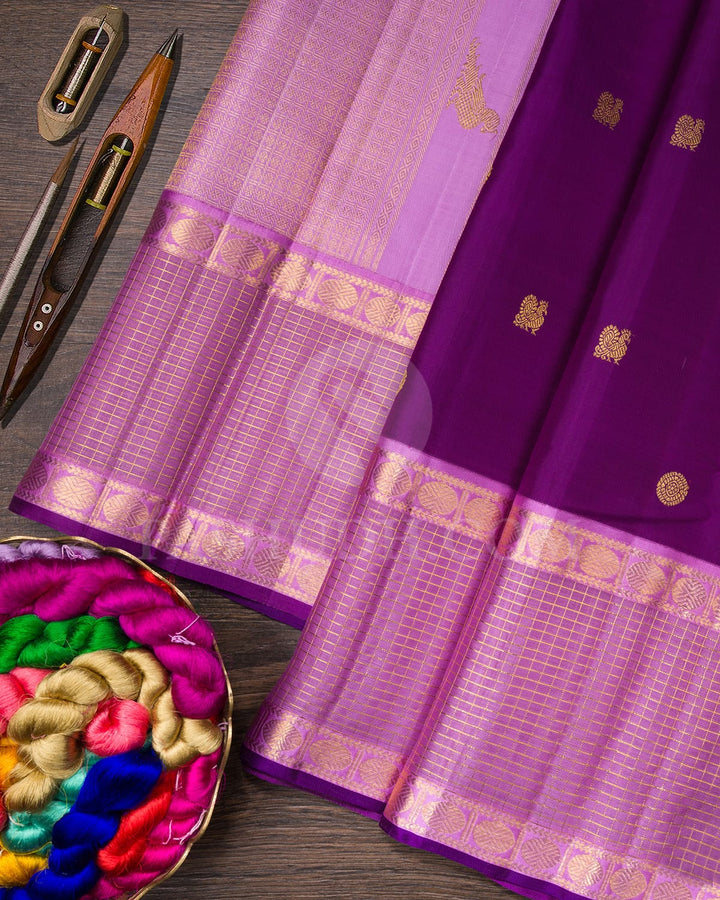 Violet With Lilac Organza Kanjivaram Silk Saree-S1553(A)
