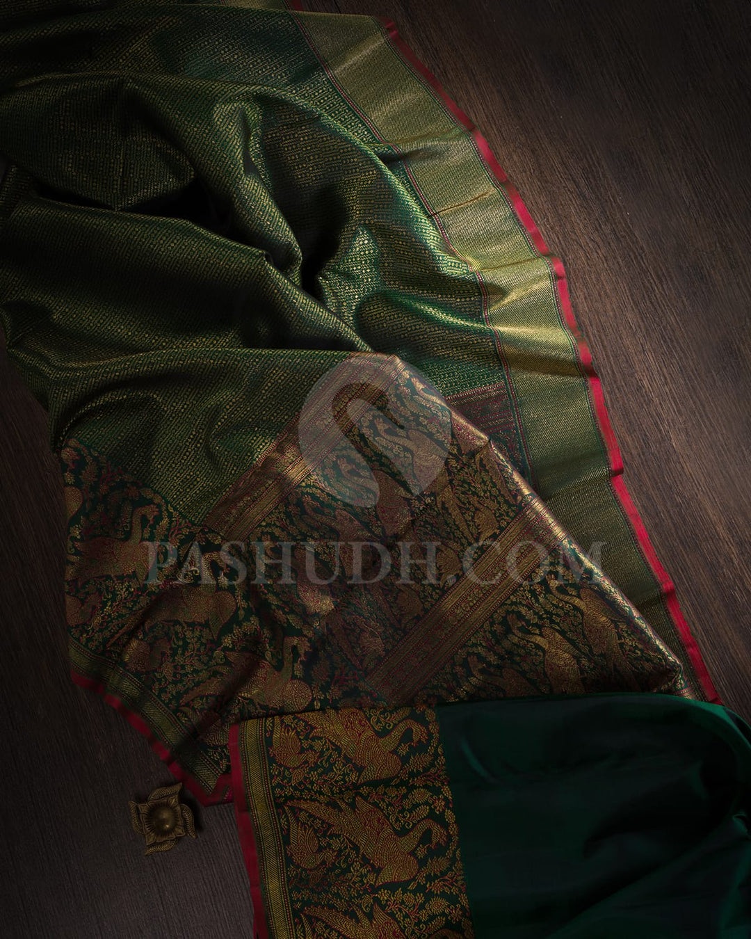Bottle Green Bridal Kanjivaram Silk Saree-S1557(A)