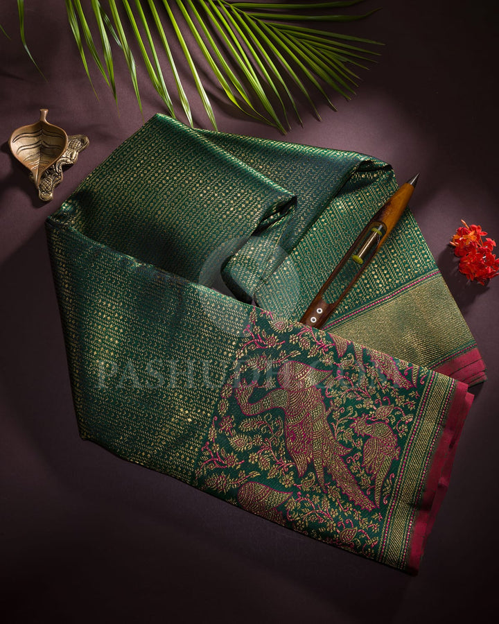 Bottle Green Bridal Kanjivaram Silk Saree-S1557(A)