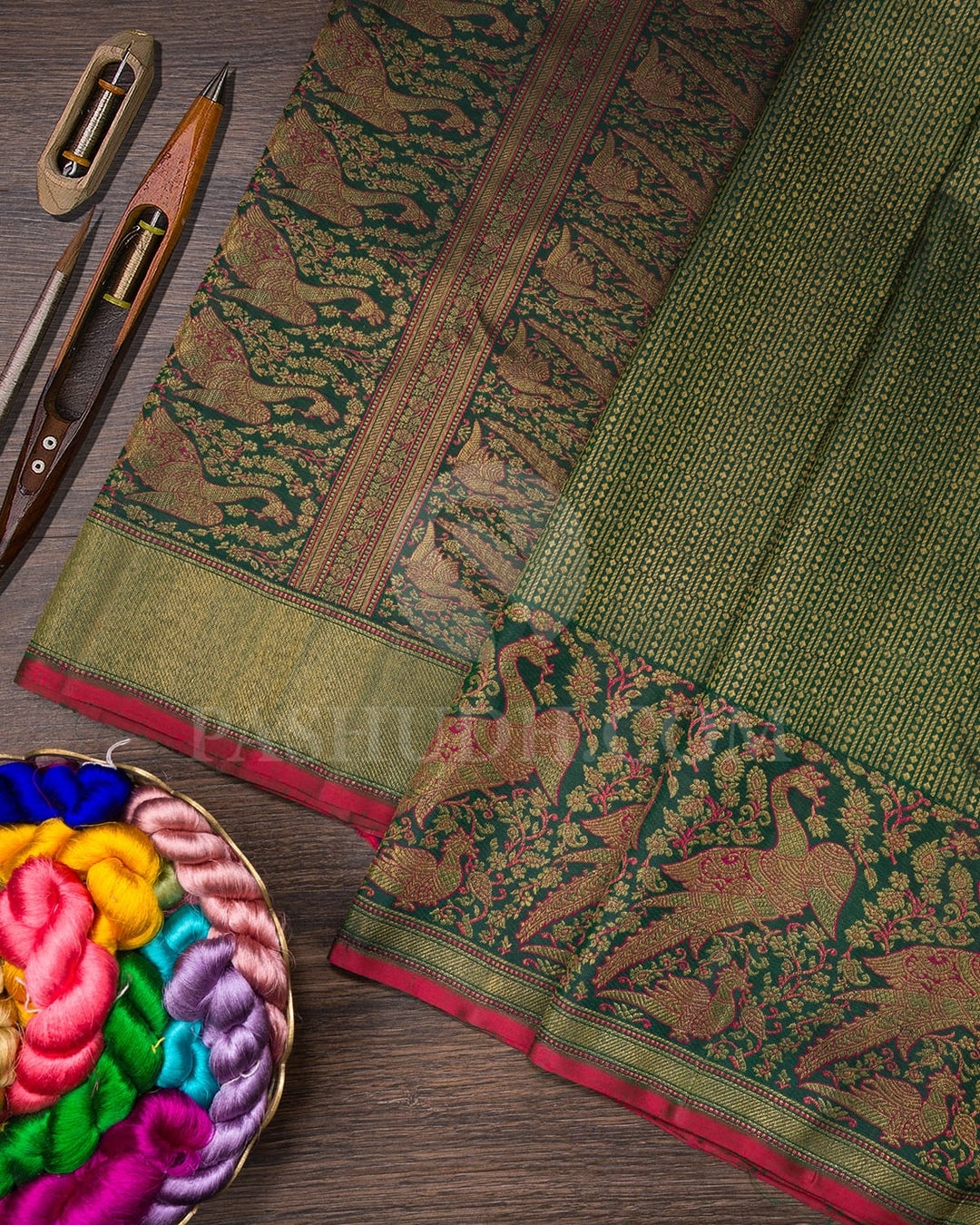 Bottle Green Bridal Kanjivaram Silk Saree-S1557(A)