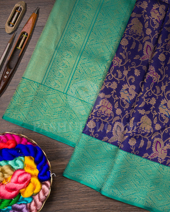 Royal Blue And Turquoise Blue Pure Zari Bridal Kanjivaram Silk Saree-P201(A)