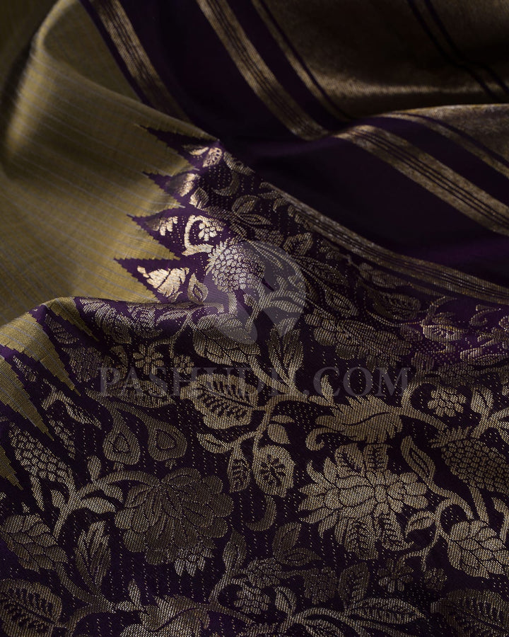 Greige And Deep Purple Kanjivaram Silk Saree-S1063(D)