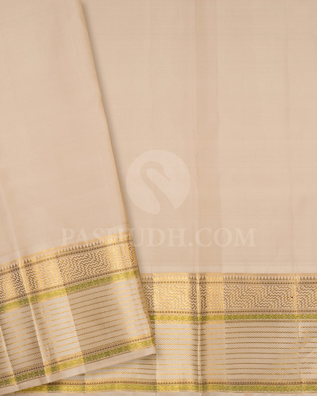 Bottle Green And Half White Kanjivaram Silk Saree-S1534(B)