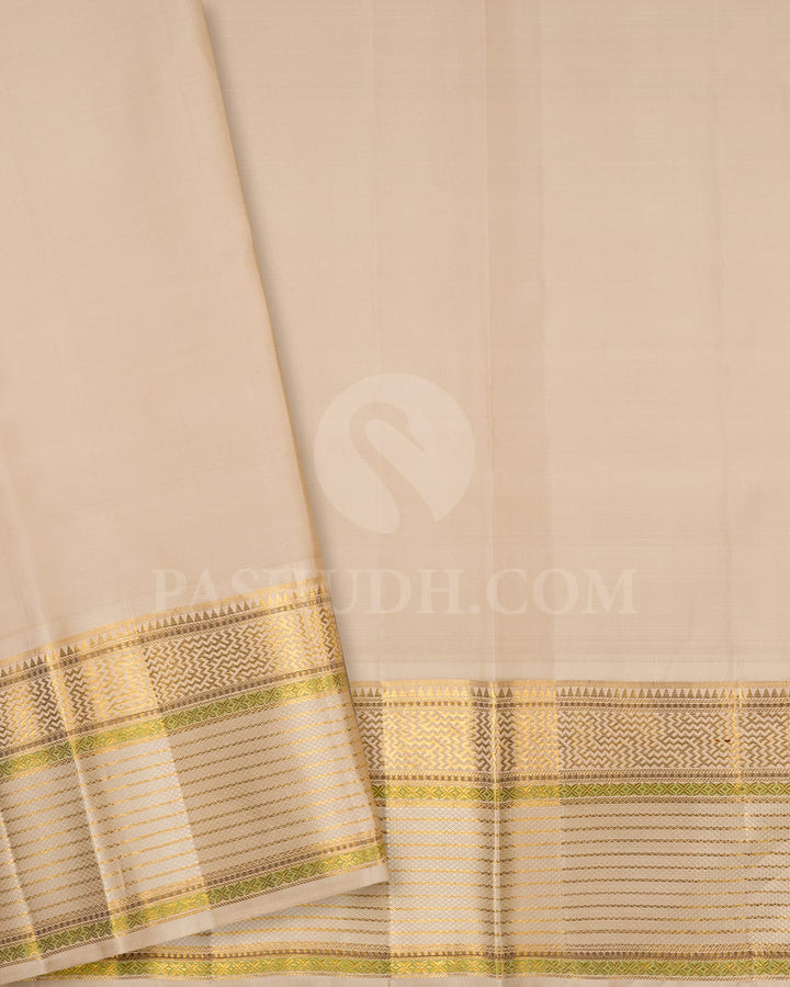 Bottle Green And Half White Kanjivaram Silk Saree-S1534(B)