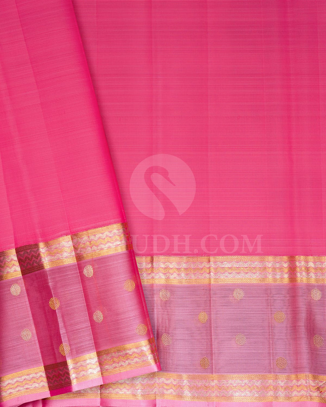 Gold Silver Organza With Rose Pink Kanjivaram Silk Saree-S1441(B)
