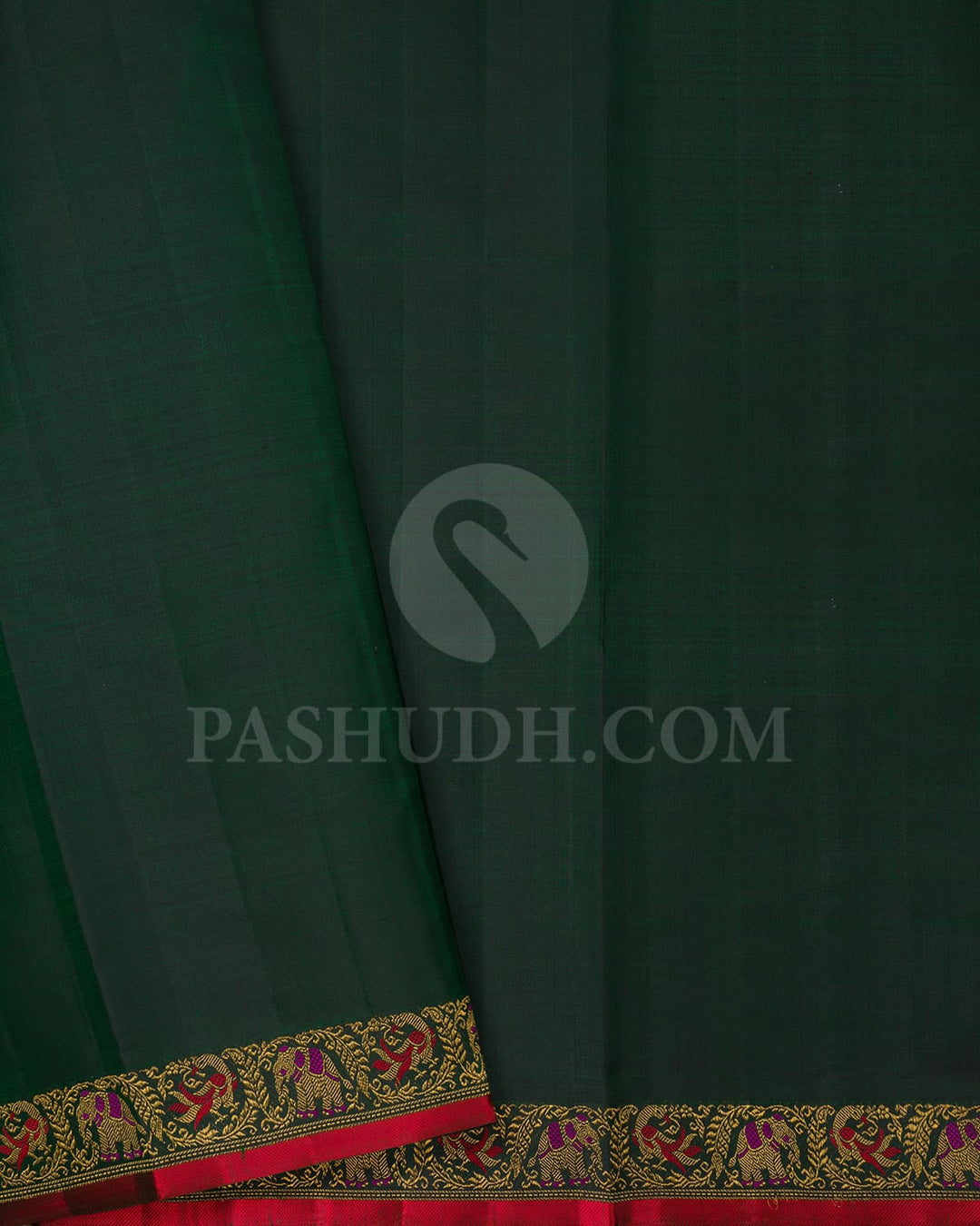 Bottle Green Pure Zari Tissue Kanjivaram Silk Saree-P202(A)