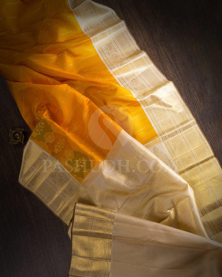 Mango Yellow With Half White Kanjivaram Silk Saree-S1536(B)
