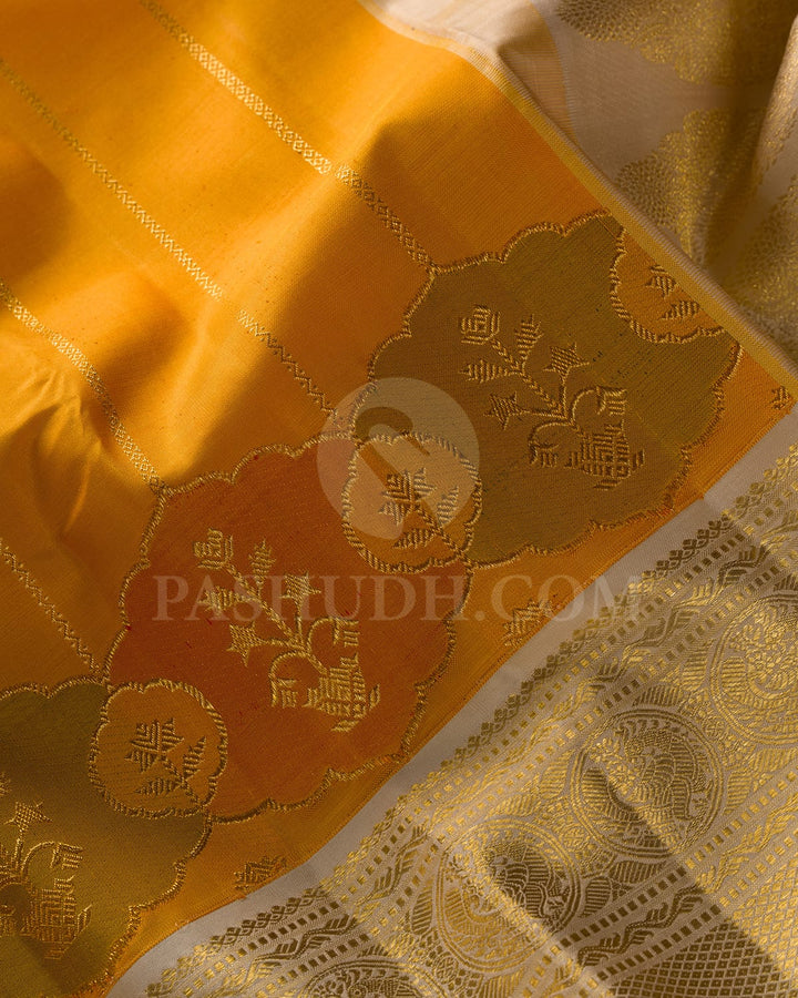 Mango Yellow With Half White Kanjivaram Silk Saree-S1536(B)