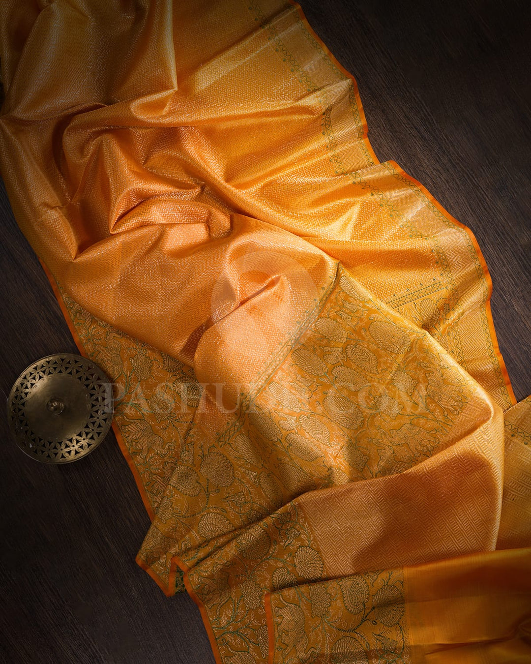 Pastel Orange With Green Kanjivaram Silk Saree-S1559(A)