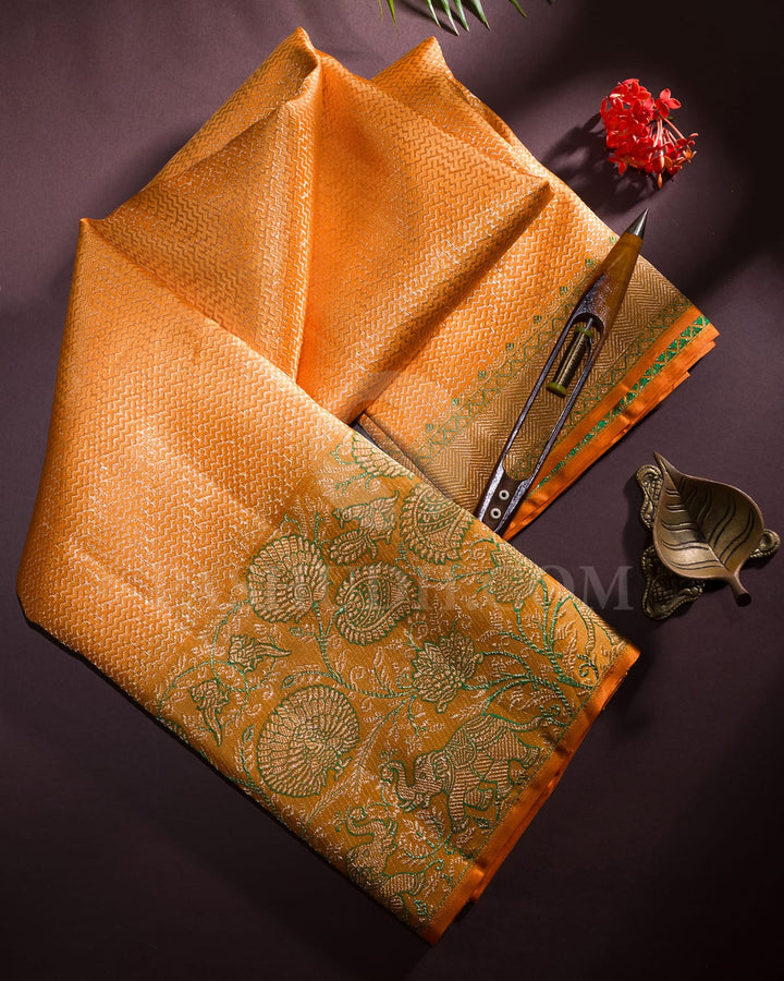 Pastel Orange With Green Kanjivaram Silk Saree-S1559(A)
