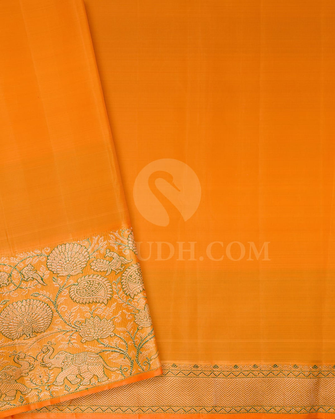 Pastel Orange With Green Kanjivaram Silk Saree-S1559(A)