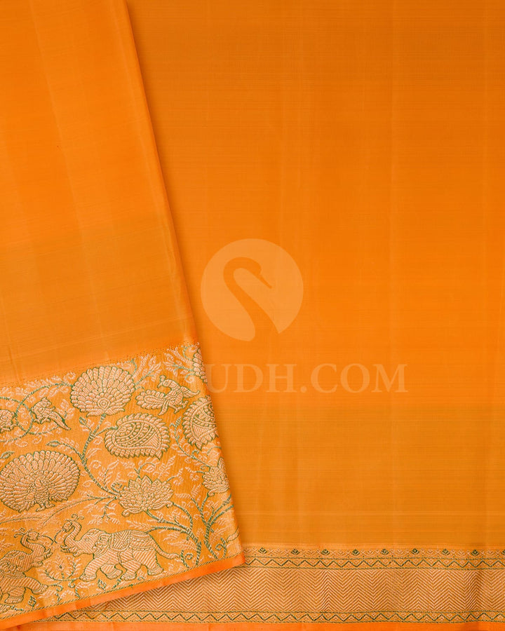 Pastel Orange With Green Kanjivaram Silk Saree-S1559(A)