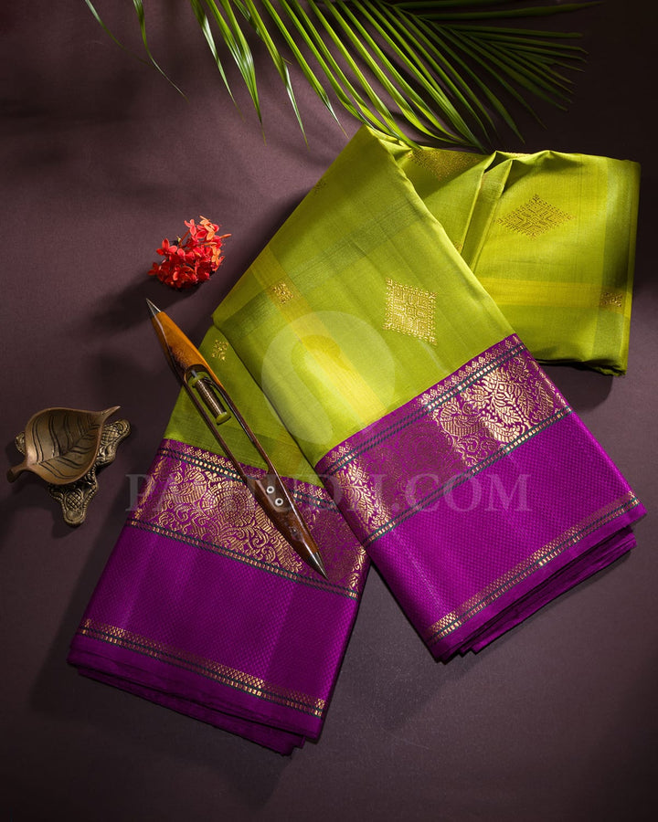 Parrot Green And Magenta Kanjivaram Silk Saree-S1562(A)