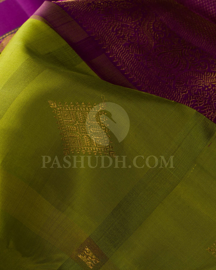 Parrot Green And Magenta Kanjivaram Silk Saree-S1562(A)