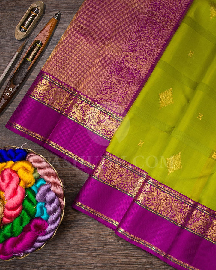 Parrot Green And Magenta Kanjivaram Silk Saree-S1562(A)