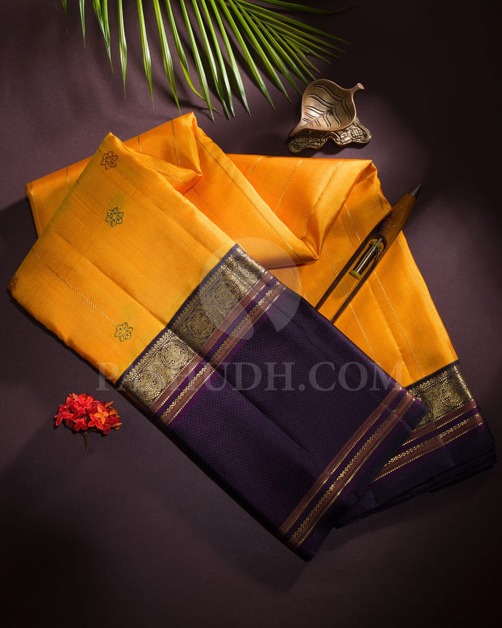Bright Yellow And Aubergine Kanjivaram Silk Saree-S1515(B)