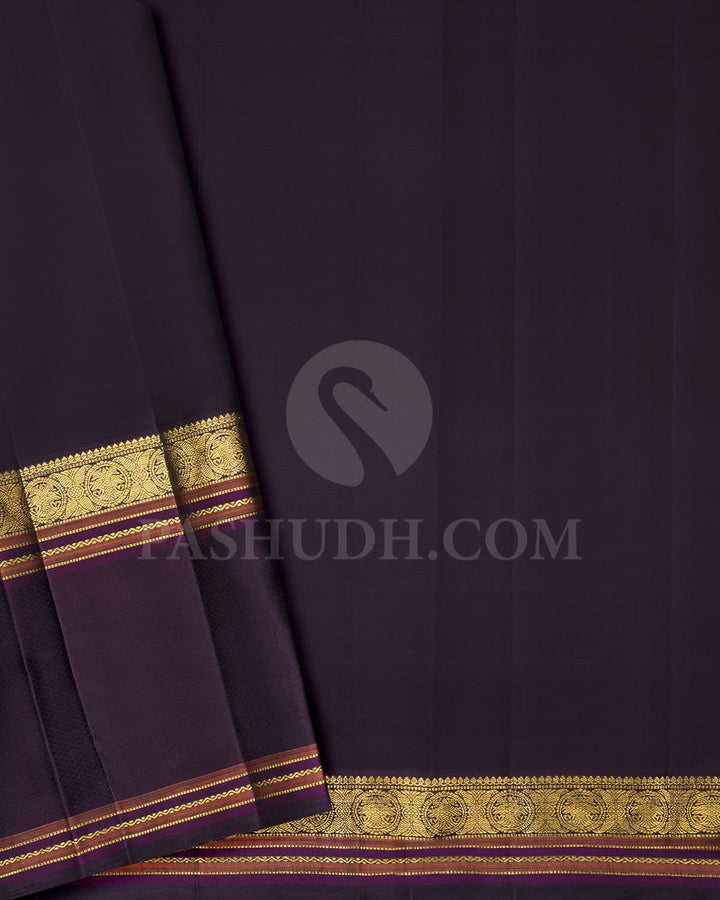 Bright Yellow And Aubergine Kanjivaram Silk Saree-S1515(B)