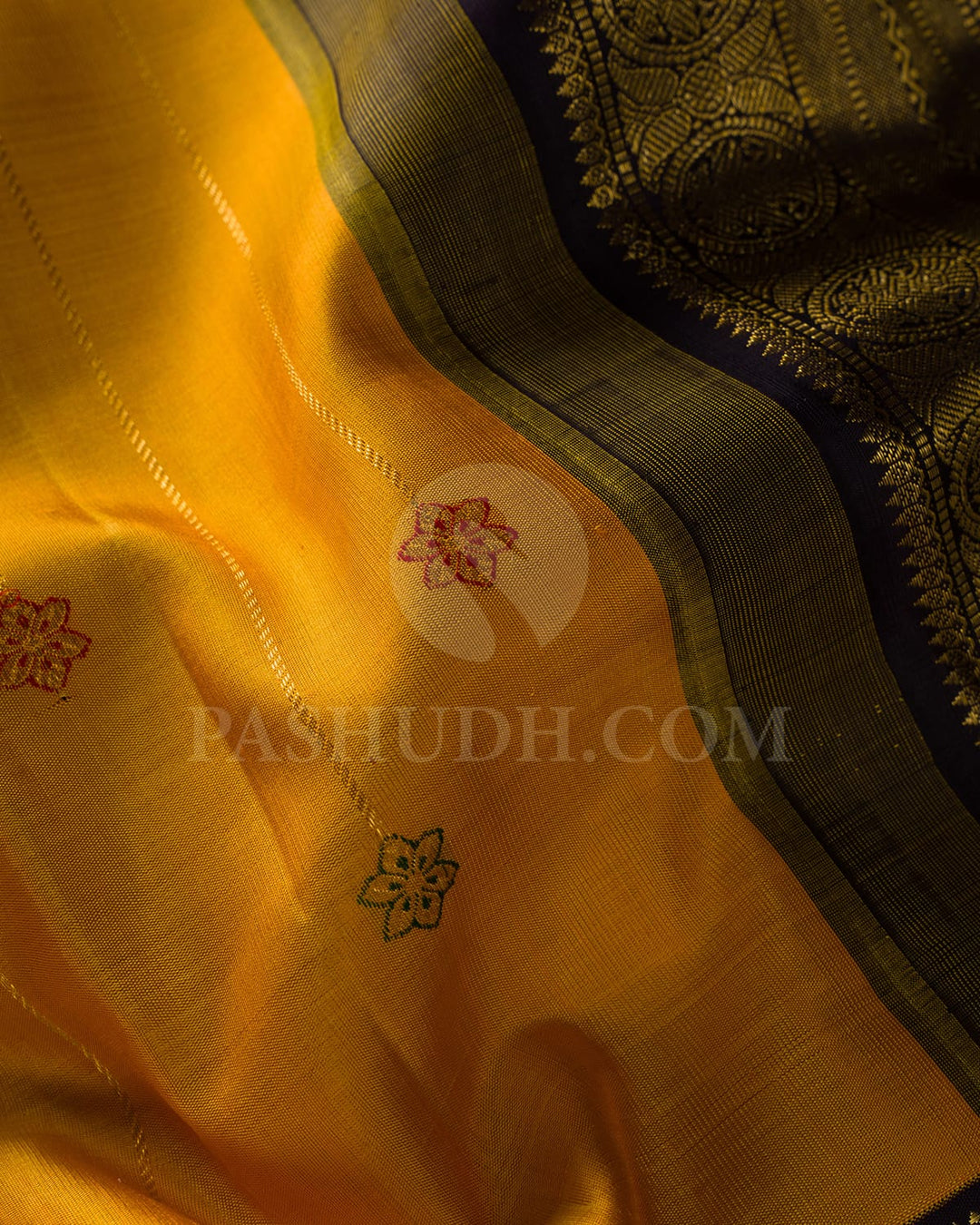 Bright Yellow And Aubergine Kanjivaram Silk Saree-S1515(B)