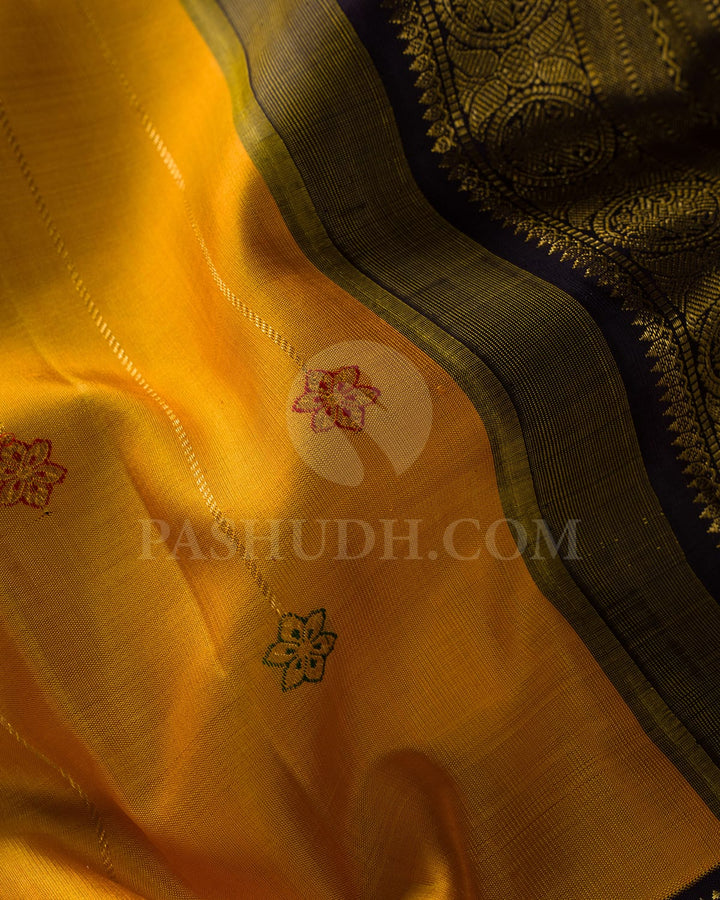 Bright Yellow And Aubergine Kanjivaram Silk Saree-S1515(B)