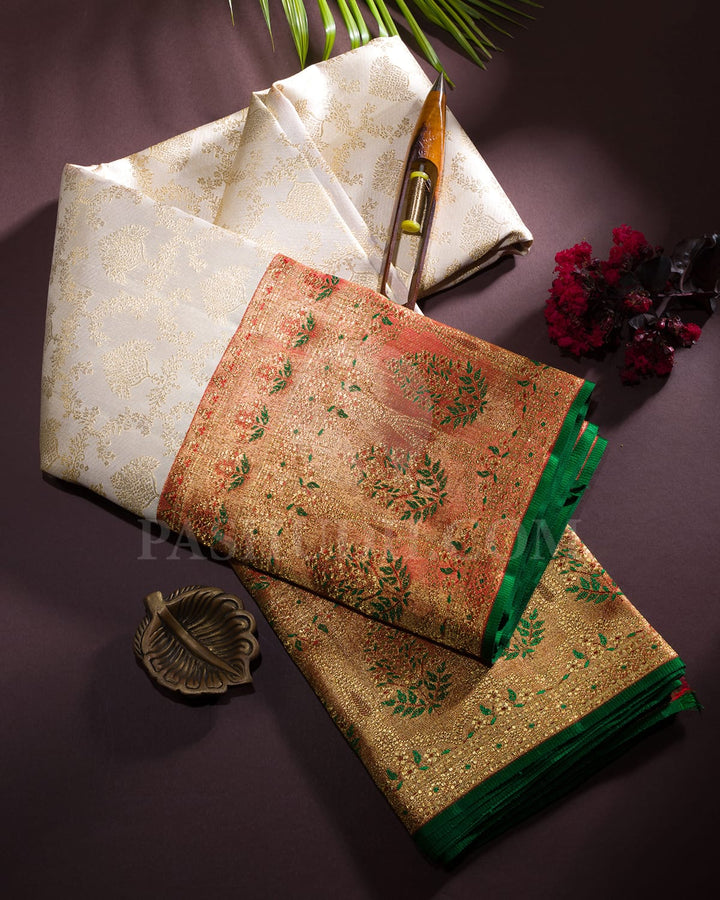 Half White And Red Bridal Kanjivaram Silk Saree-S1037(C)