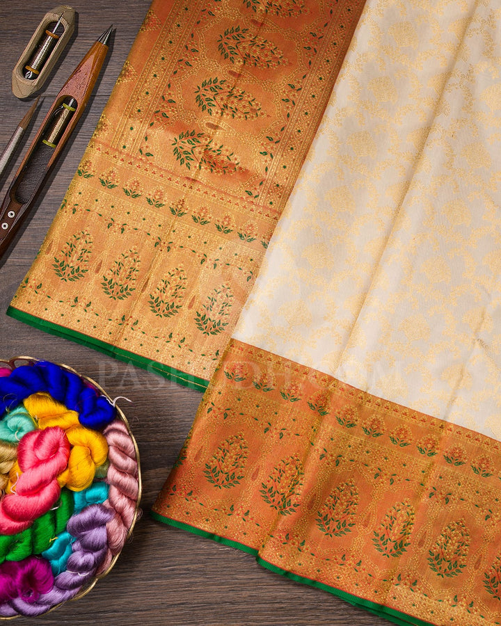 Half White And Red Bridal Kanjivaram Silk Saree-S1037(C)