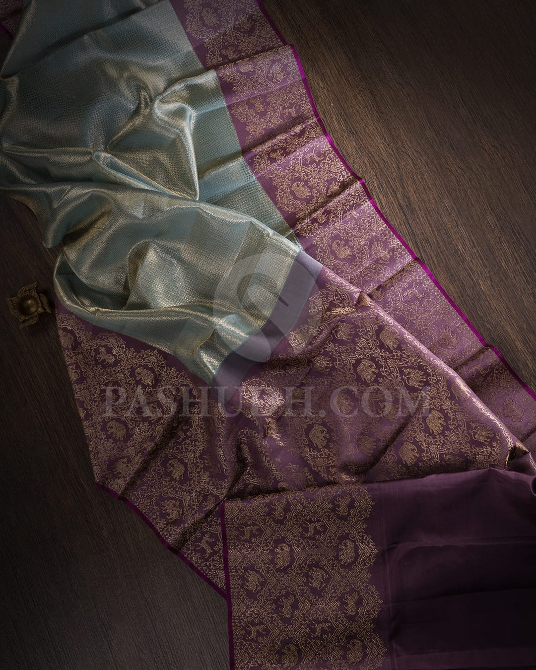 Powder Blue And Mauve Kanjivaram Silk Saree-S1551(A)