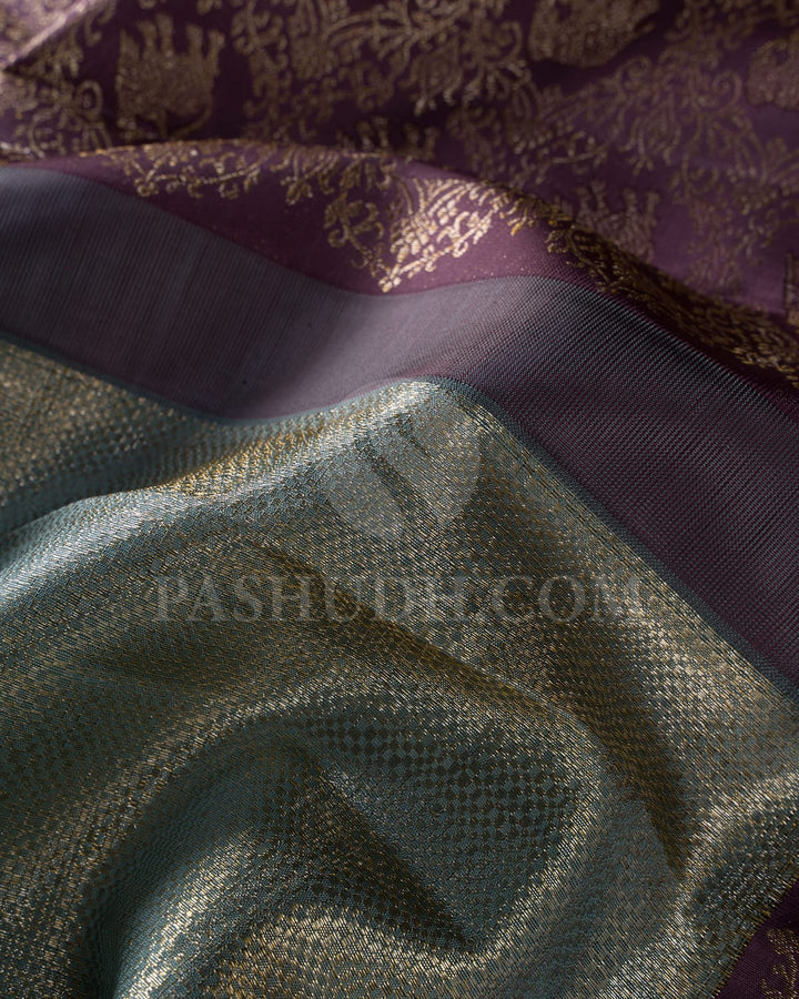 Powder Blue And Mauve Kanjivaram Silk Saree-S1551(A)
