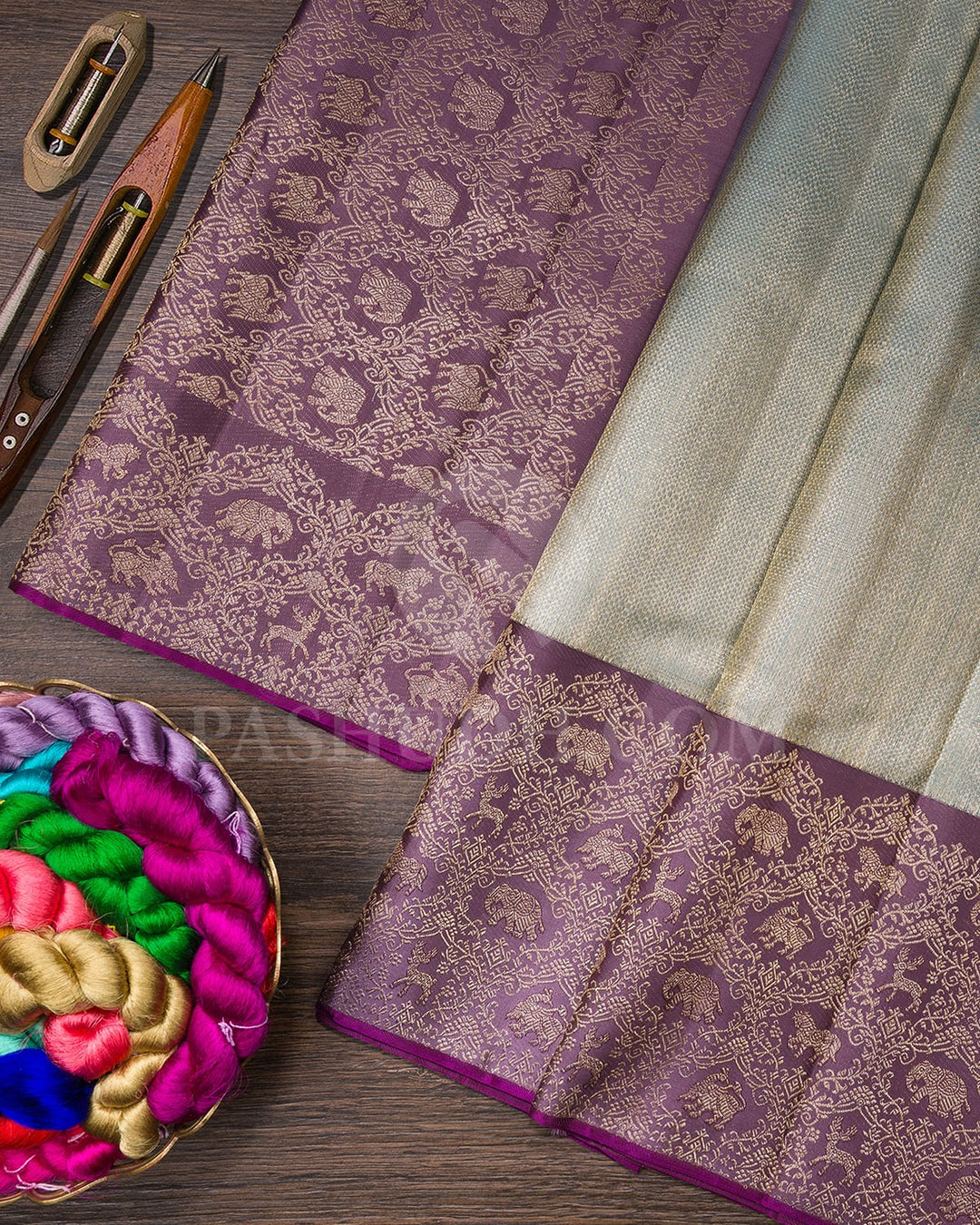 Powder Blue And Mauve Kanjivaram Silk Saree-S1551(A)