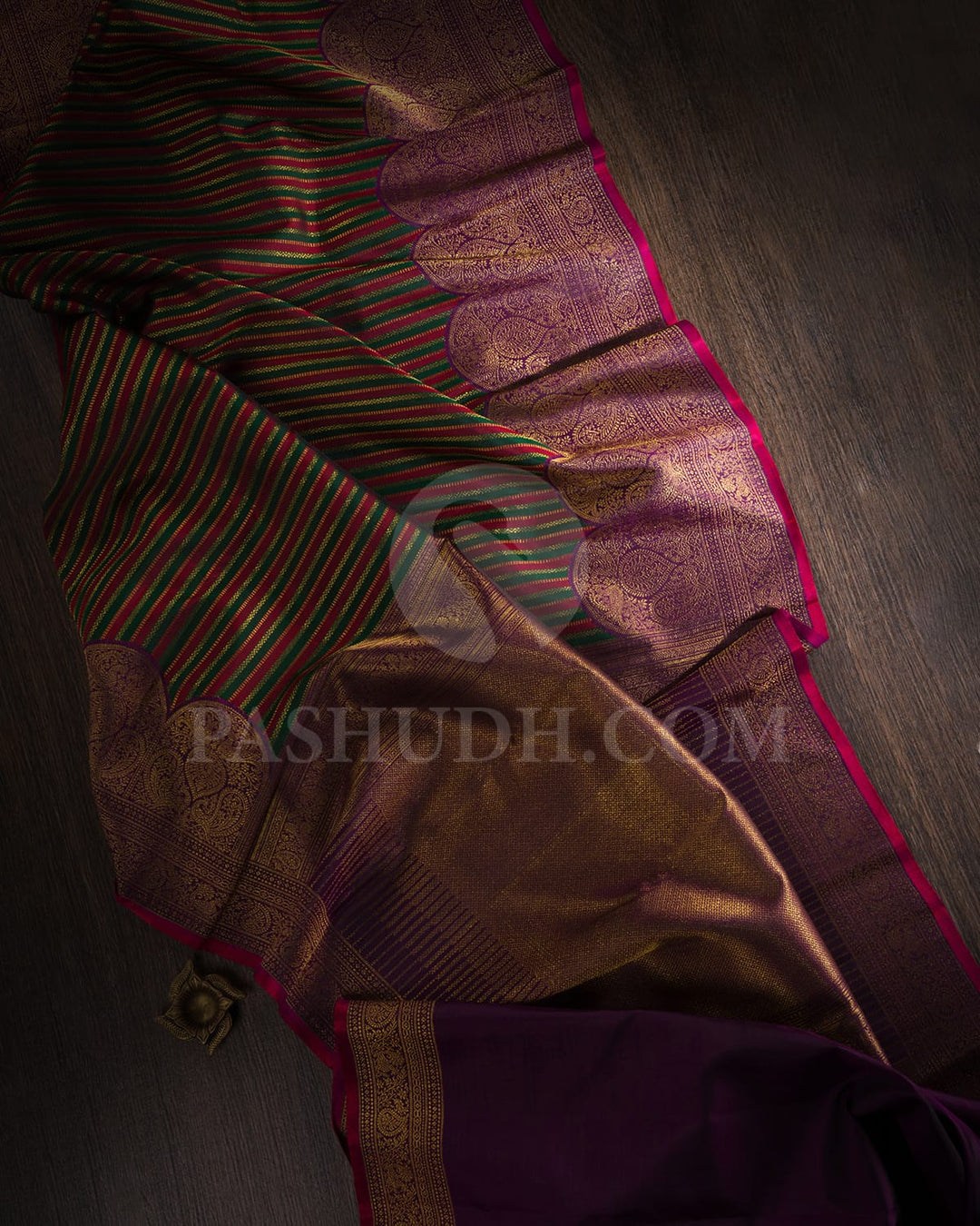 Maroon, Bottle Green And Purple Kanjivaram Silk Saree-S1517(C)