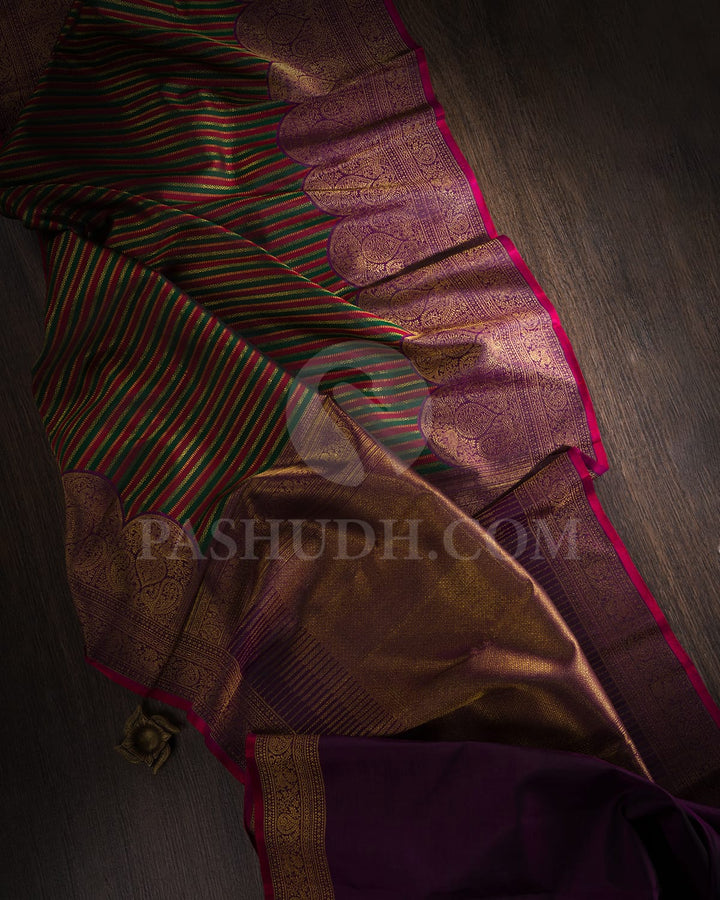 Maroon, Bottle Green And Purple Kanjivaram Silk Saree-S1517(C)