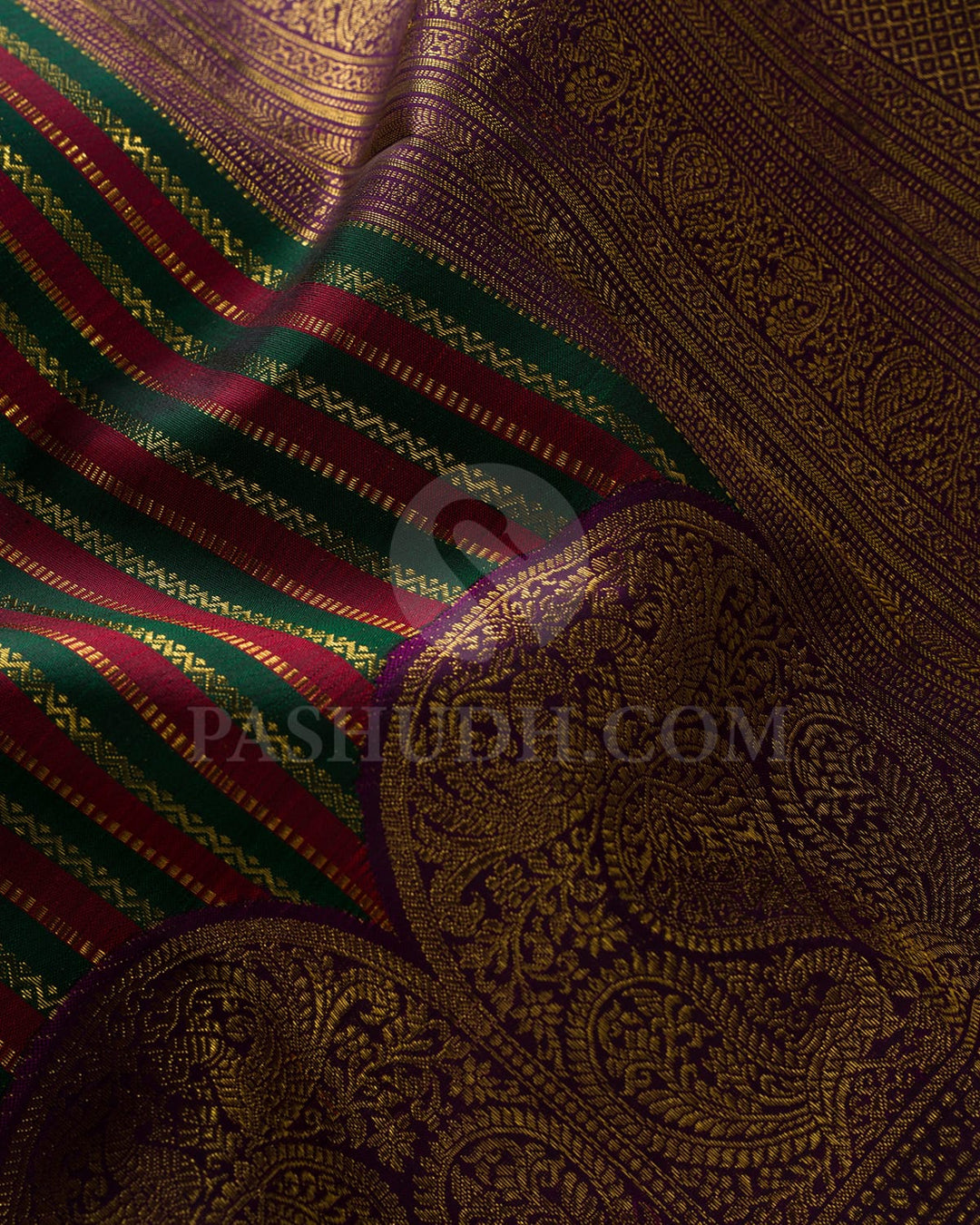 Maroon, Bottle Green And Purple Kanjivaram Silk Saree-S1517(C)