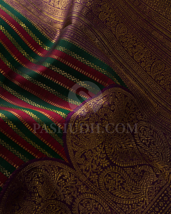 Maroon, Bottle Green And Purple Kanjivaram Silk Saree-S1517(C)