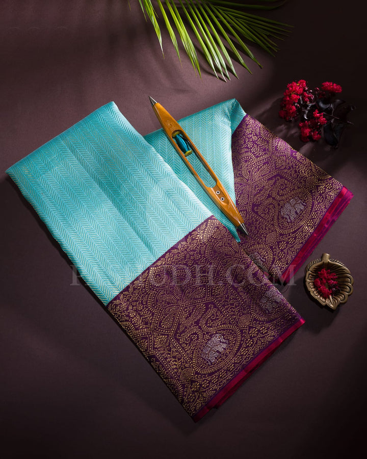 Sky Blue With Purple Bridal Kanjivaram Silk Saree-S1321(E)