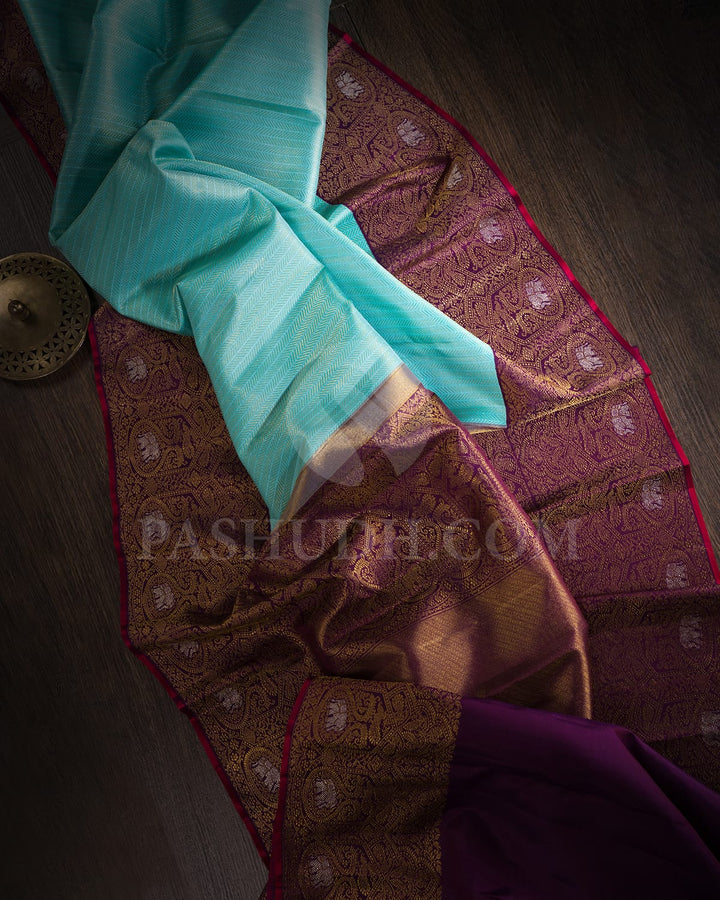 Sky Blue With Purple Bridal Kanjivaram Silk Saree-S1321(E)