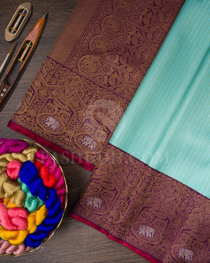 Sky Blue With Purple Bridal Kanjivaram Silk Saree-S1321(E)