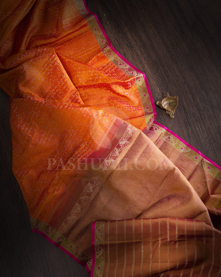 Orange Kanjivaram Silk Saree With Tissue Border-DJ395(A)