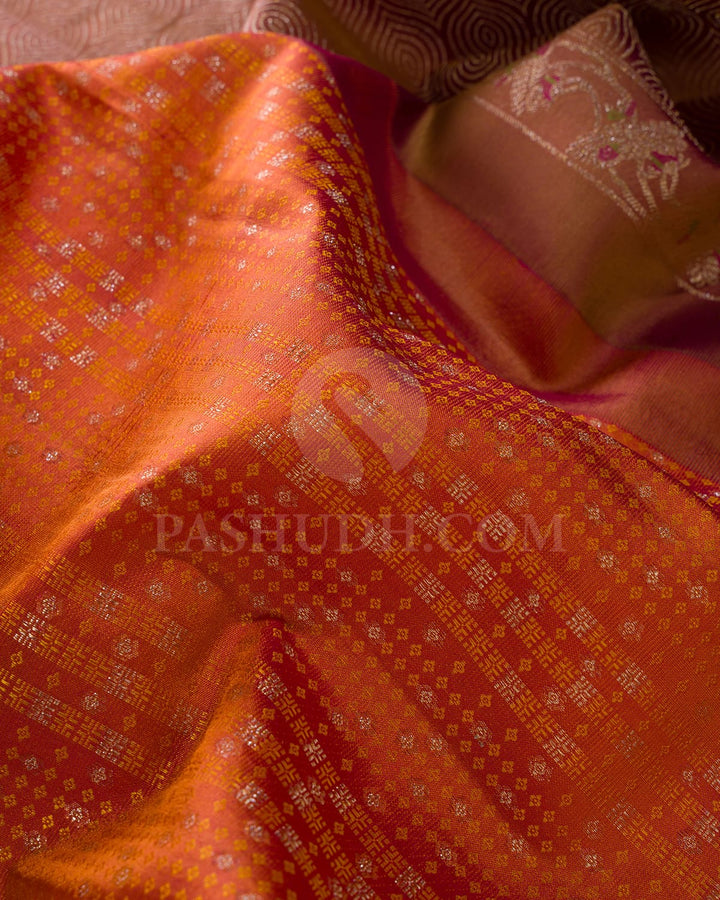Orange Kanjivaram Silk Saree With Tissue Border-DJ395(A)