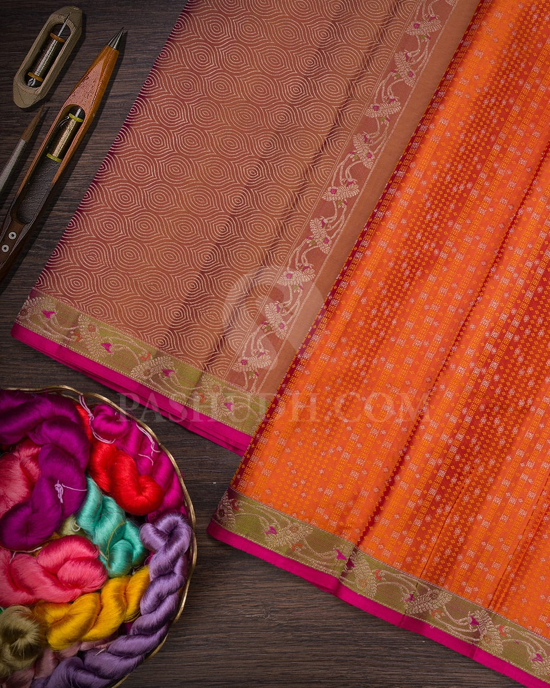 Orange Kanjivaram Silk Saree With Tissue Border-DJ395(A)