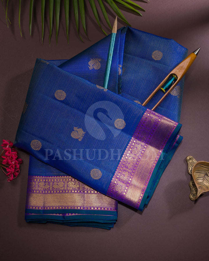 Cobalt Blue And Violet Pure Zari Kanjivaram Silk Saree-SP312