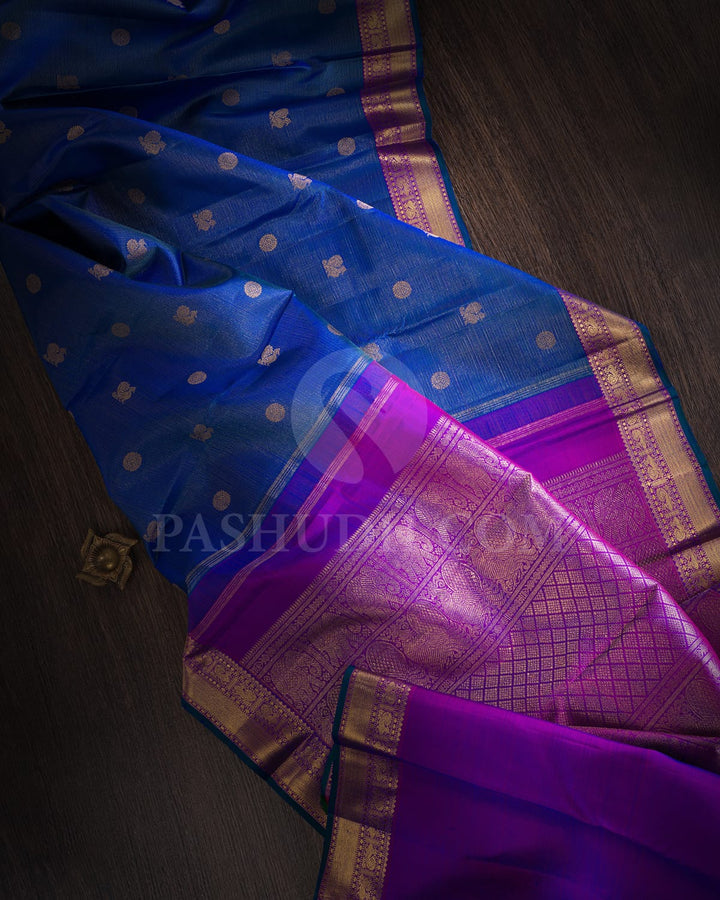 Cobalt Blue And Violet Pure Zari Kanjivaram Silk Saree-SP312