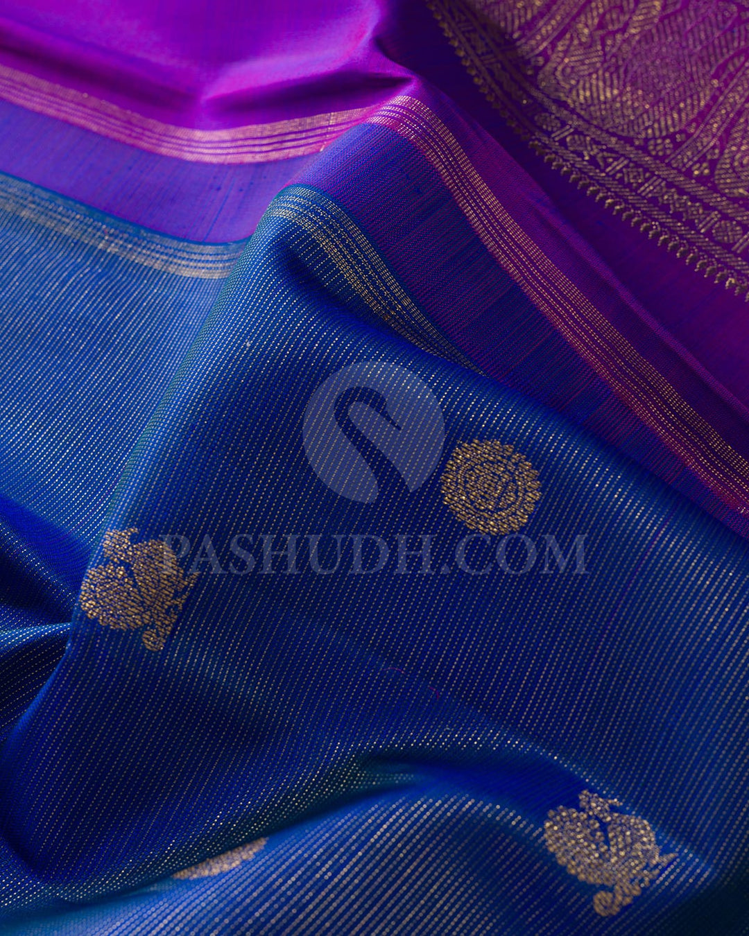 Cobalt Blue And Violet Pure Zari Kanjivaram Silk Saree-SP312