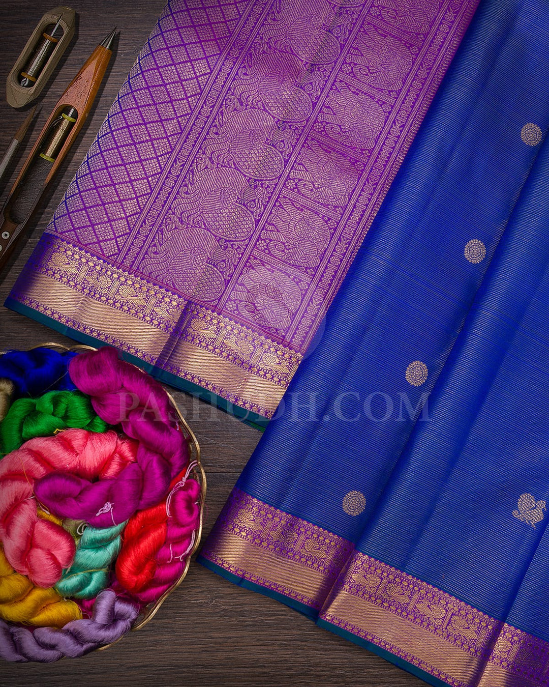 Cobalt Blue And Violet Pure Zari Kanjivaram Silk Saree-SP312