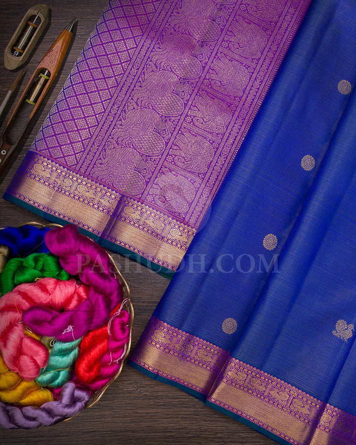 Cobalt Blue And Violet Pure Zari Kanjivaram Silk Saree-SP312